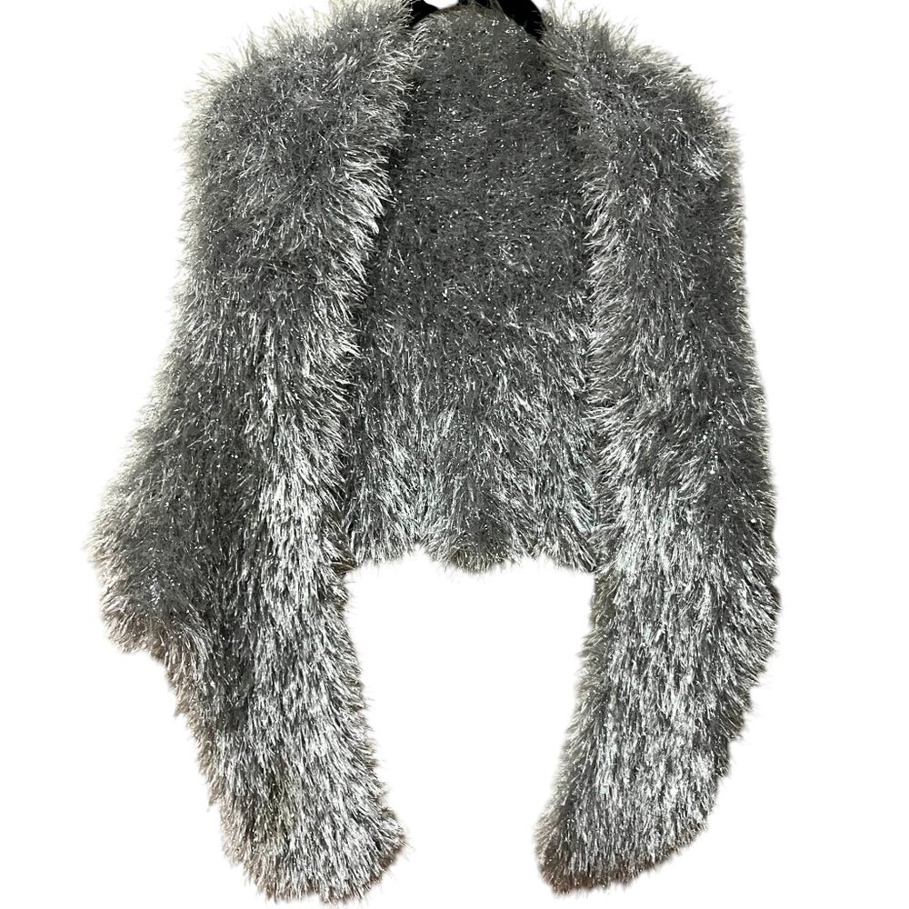 VINTAGE SILVER EYELASH Sparkly Scarf Shawl Wrap Y2K 90s Glam Rock Metallic